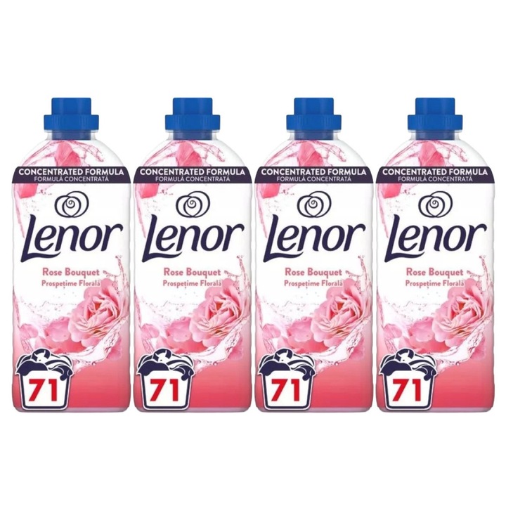 Set 4 x Lenor Balsam Rufe 1491ml Rose Bouquet 71 Spalari, ingrijire delicata a tesaturilor, protectie impotriva uzurii, protectie impotriva calcarului, alergeni redusi, tehnologie anti-miros