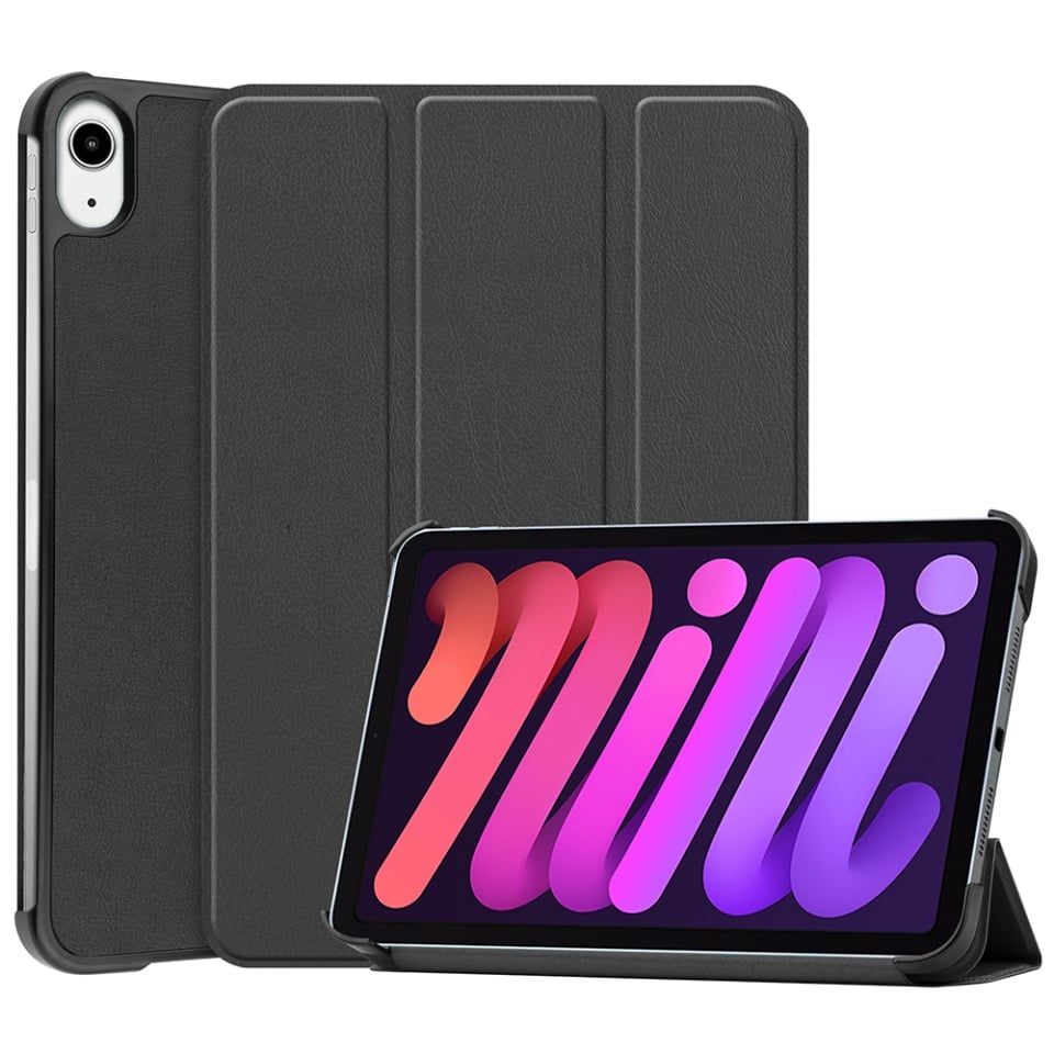 Husa tableta pentru iPad mini 6 (2021) / mini 7 (2024), SKYDDAR INNOVATION, cu suport Multi-Unghi si functie Sleep/Wake, FoldPro, Negru, set cu sticker
