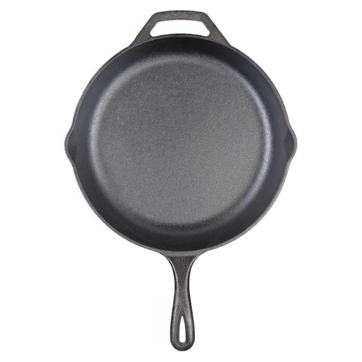 Дълбок кръгъл чугунен тиган, 30 см, черен, универсален, лесен за почистване