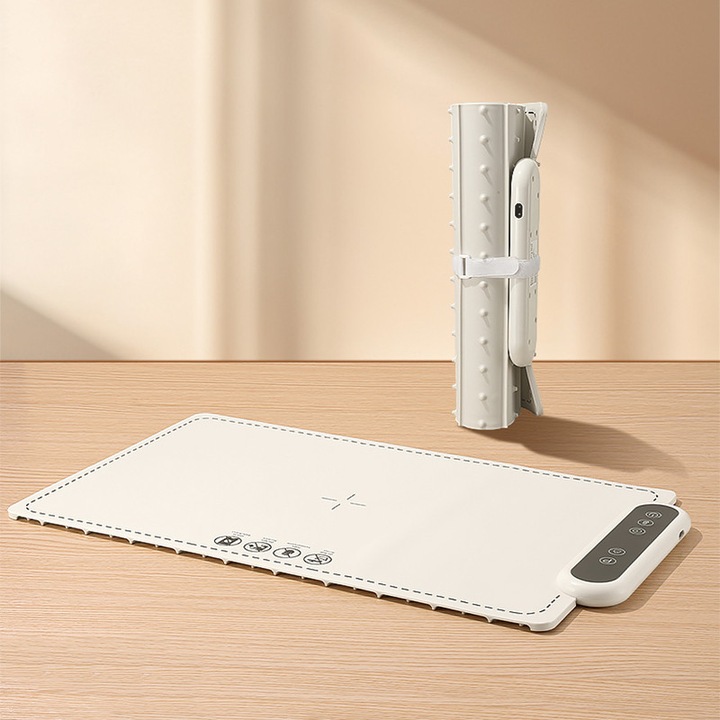 Tava Electrica de incalzire a preparatelor AB Luxury Concept®, Flexibila, Portabila, incalzire pe toata suprafata, 6 trepte de temperatura si temporizator pana la 4 ore, temperatura intre 40 si 100 grade, incalzire in 10 secunde, 608x378 mm, silicon, bej