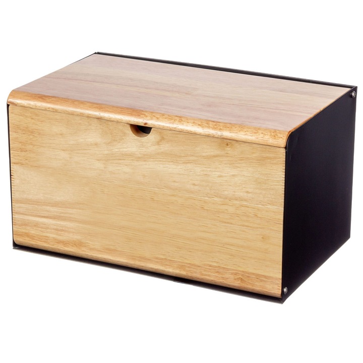 Cutie alimentara BRUNBESTE, deschidere dubla, otel inoxidabil, bambus, neagra, 35.5x23.5x21cm