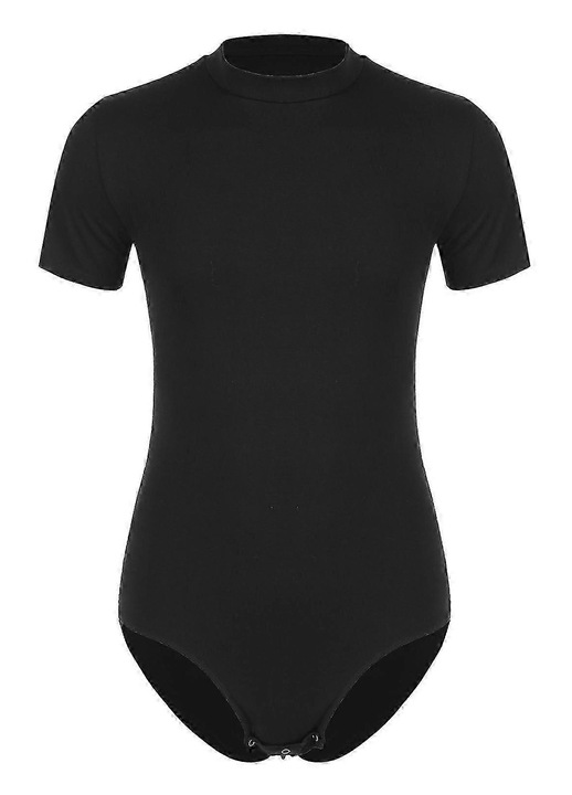 Férfi póló, fekete, pamutból, rövid ujjú, gombos záródás