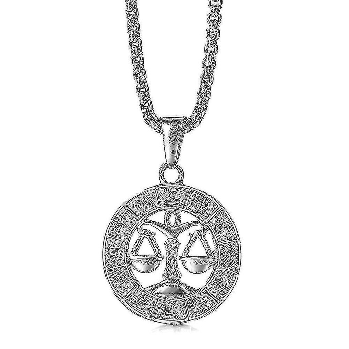 Colier cu pandantiv zodie, inox, argintiu, 60cm, balanta