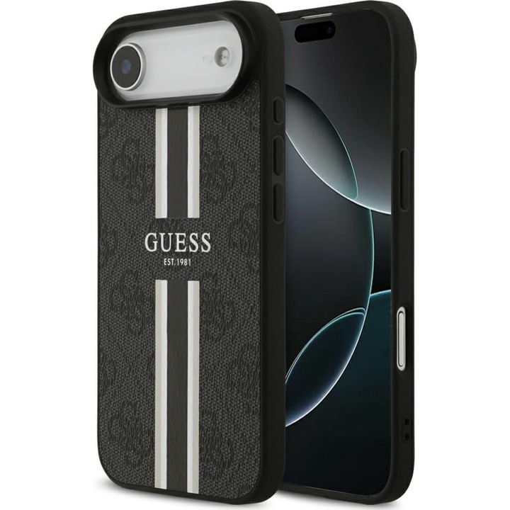 Husa, Guess Hardcase 4G Printed Stripes Magnet pentru iPhone 17 Air, Negru