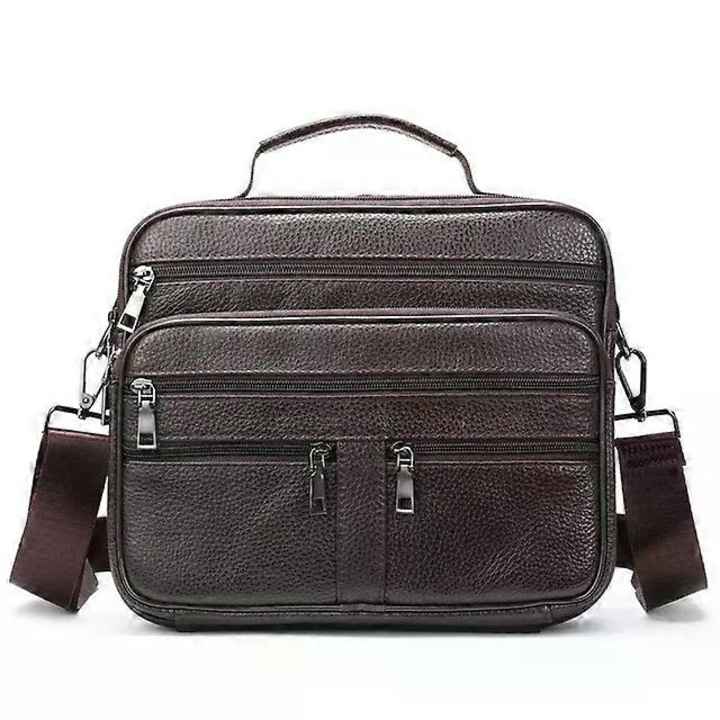 Férfi táska, LACHIOU, valódi bőrből, rekeszekkel, 27x23x8cm, masszív