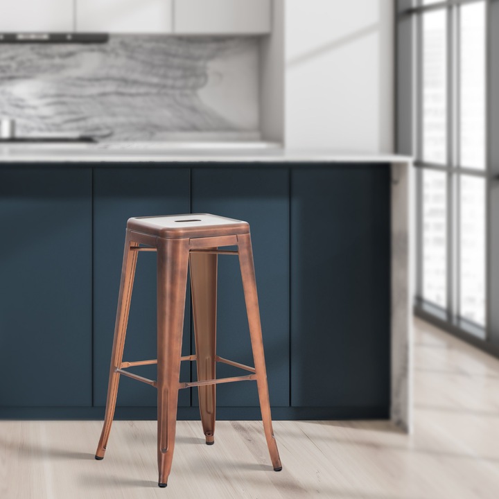Set de 2 scaune de bar LMN Joshua, cupru, stivuibile, 43x76cm