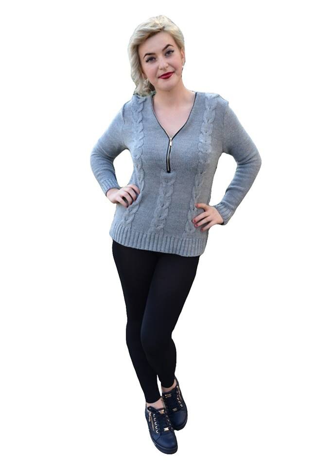 Bluza de toamna-iarna, cu decolteu in V cu fermoar,D&J Exclusive, Gri