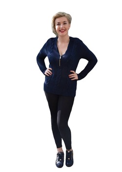 Bluza de toamna-iarna, cu decolteu in V cu fermoar,D&J Exclusive, Albastru marin Bluza de toamna-iarna, cu decolteu in V cu fermoar,D&J Exclusive, Albastru marin