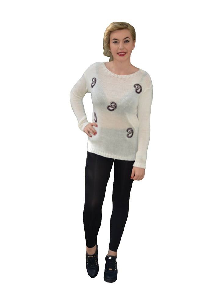 Bluza rafinata de toamna, cu imprimeu paisley,D&J Exclusive, Alb