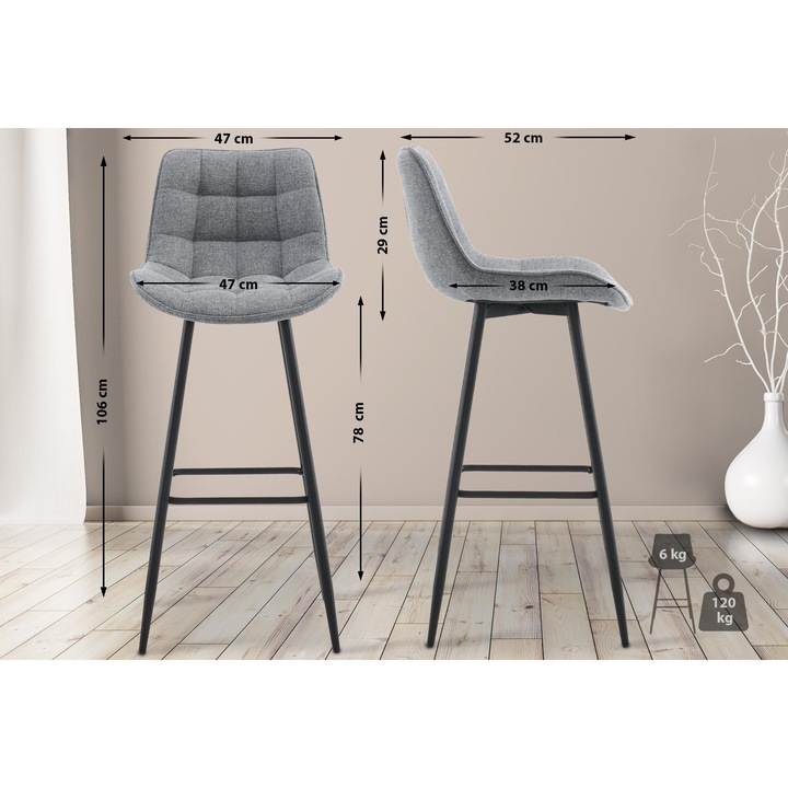 Set de 2 scaune de bar din material textil Dartford gri