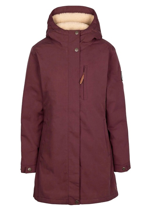 Geaca impermeabila cu gluga dama, captuseala din fleece, lunga, bumbac/poliester, Visiniu