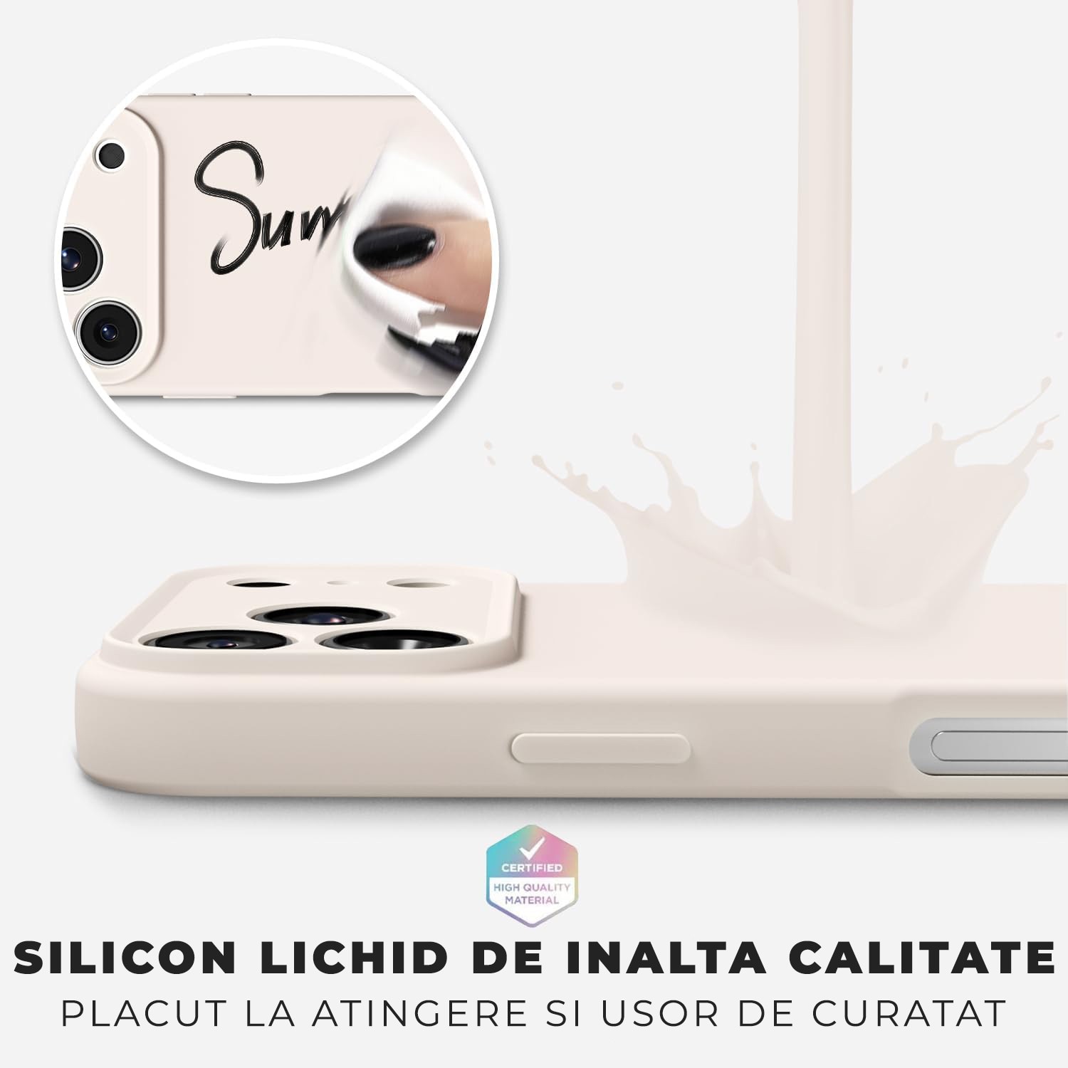 Husa pentru iPhone 17 Pro Max DaDen®, Ultra Slim, Silicon, Calitate Premium, Interior din microfibra, Crem