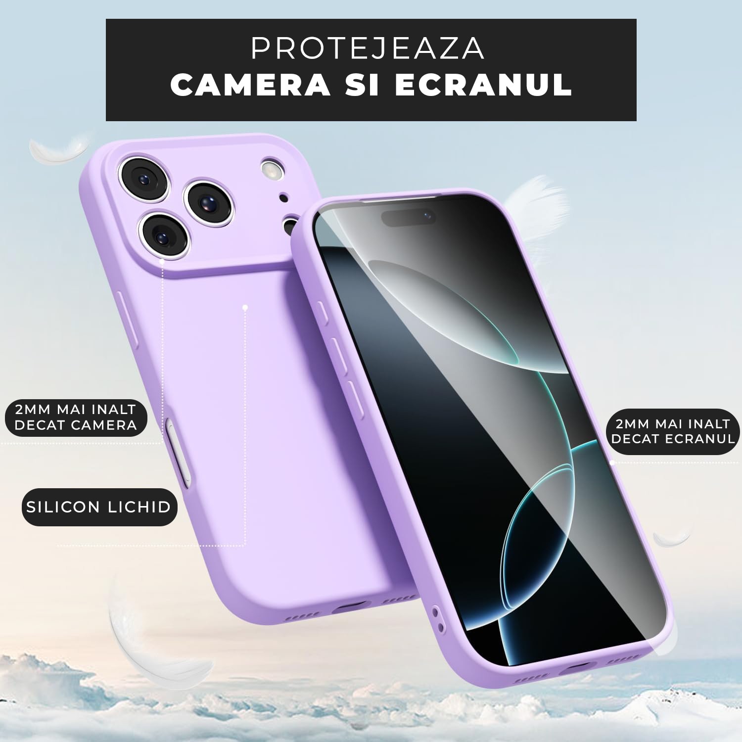 Husa pentru iPhone 17 Pro Max DaDen®, Ultra Slim, Silicon, Calitate Premium, Interior din microfibra, Mov deschis