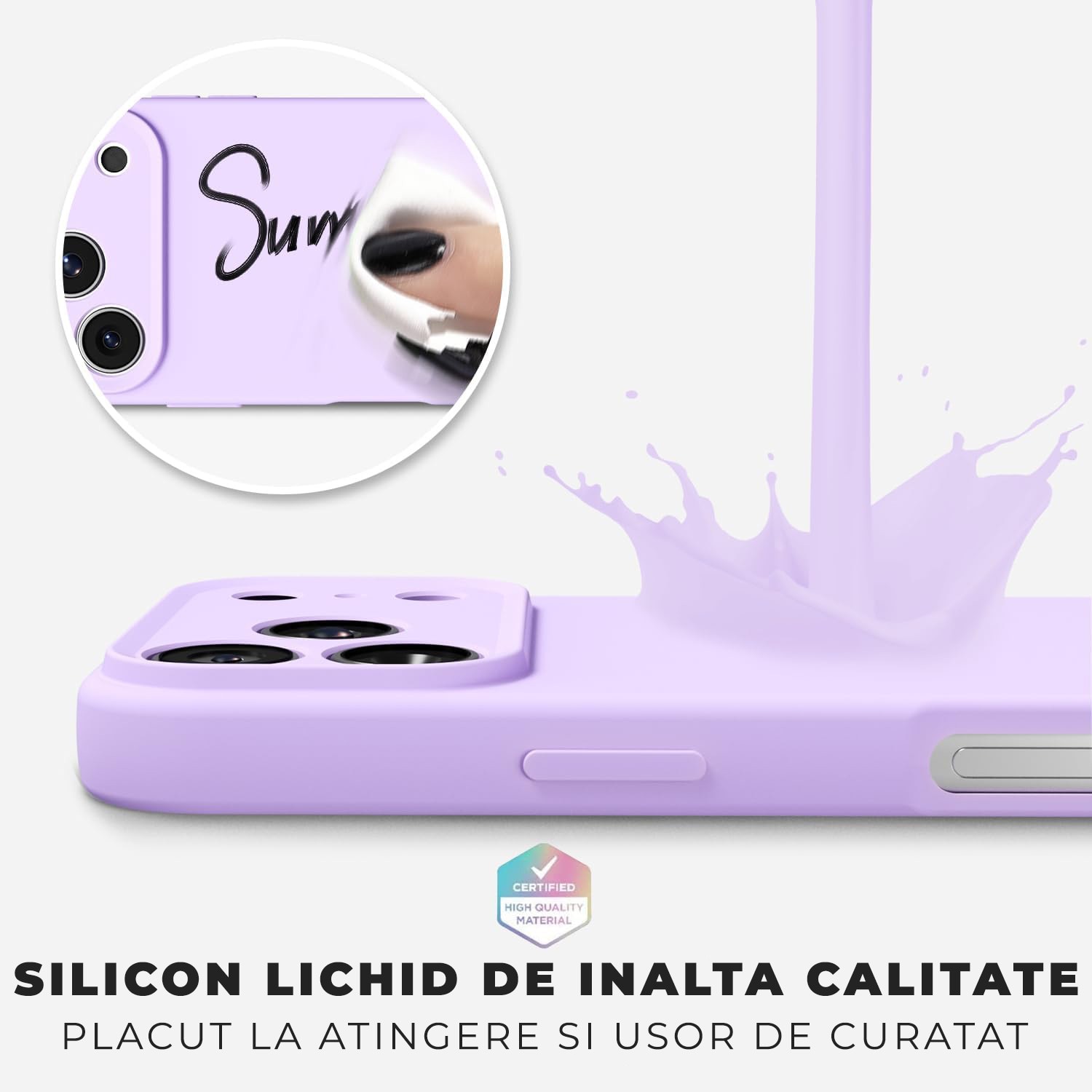 Husa pentru iPhone 17 Pro Max DaDen®, Ultra Slim, Silicon, Calitate Premium, Interior din microfibra, Mov deschis