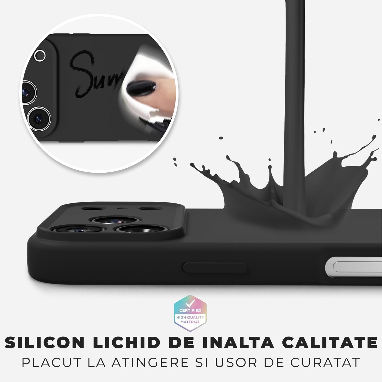 Husa pentru iPhone 17 Pro DaDen®, Ultra Slim, Silicon, Calitate Premium, Interior din microfibra, Negru