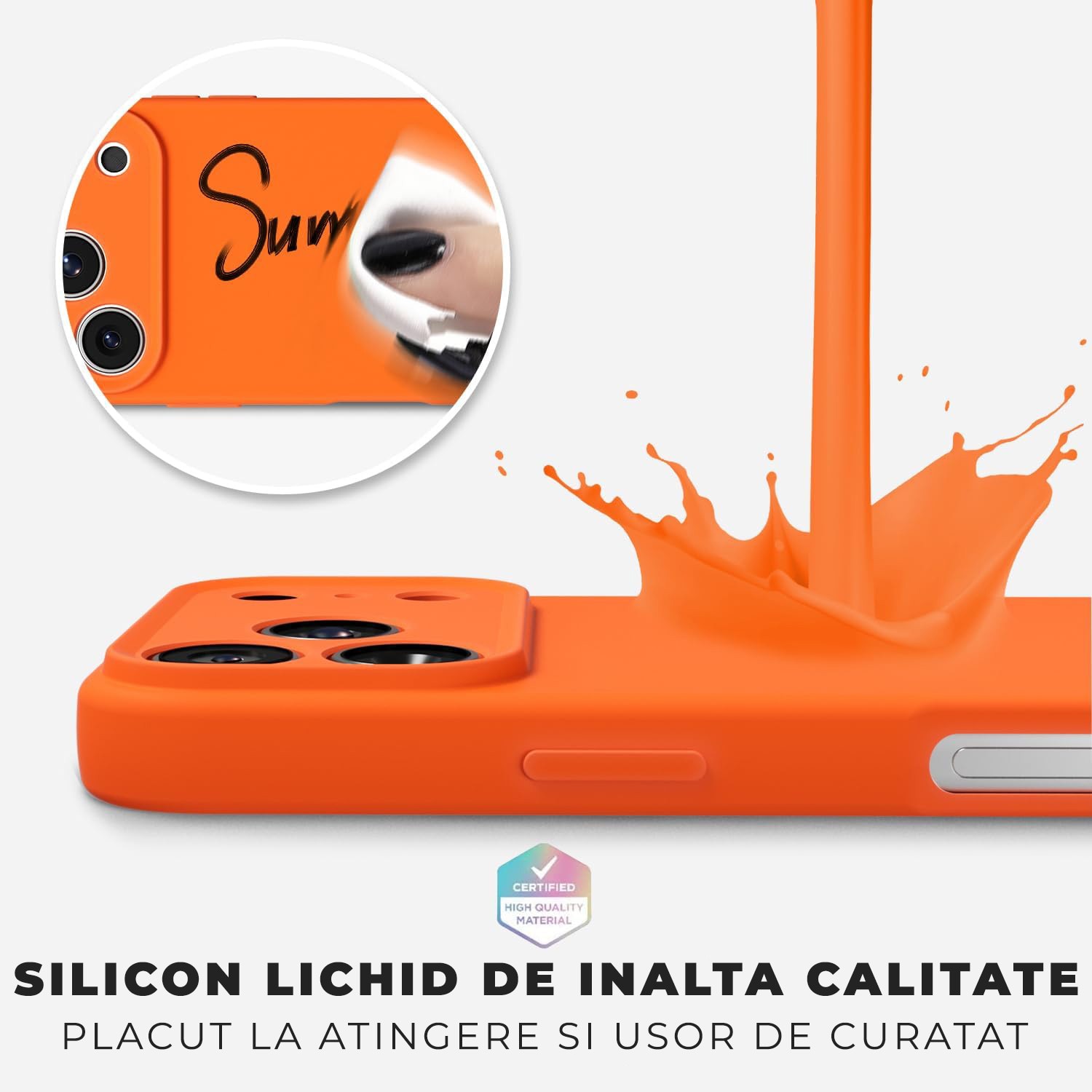 Husa pentru iPhone 17 Pro Max DaDen®, Ultra Slim, Silicon, Calitate Premium, Interior din microfibra, Portocaliu