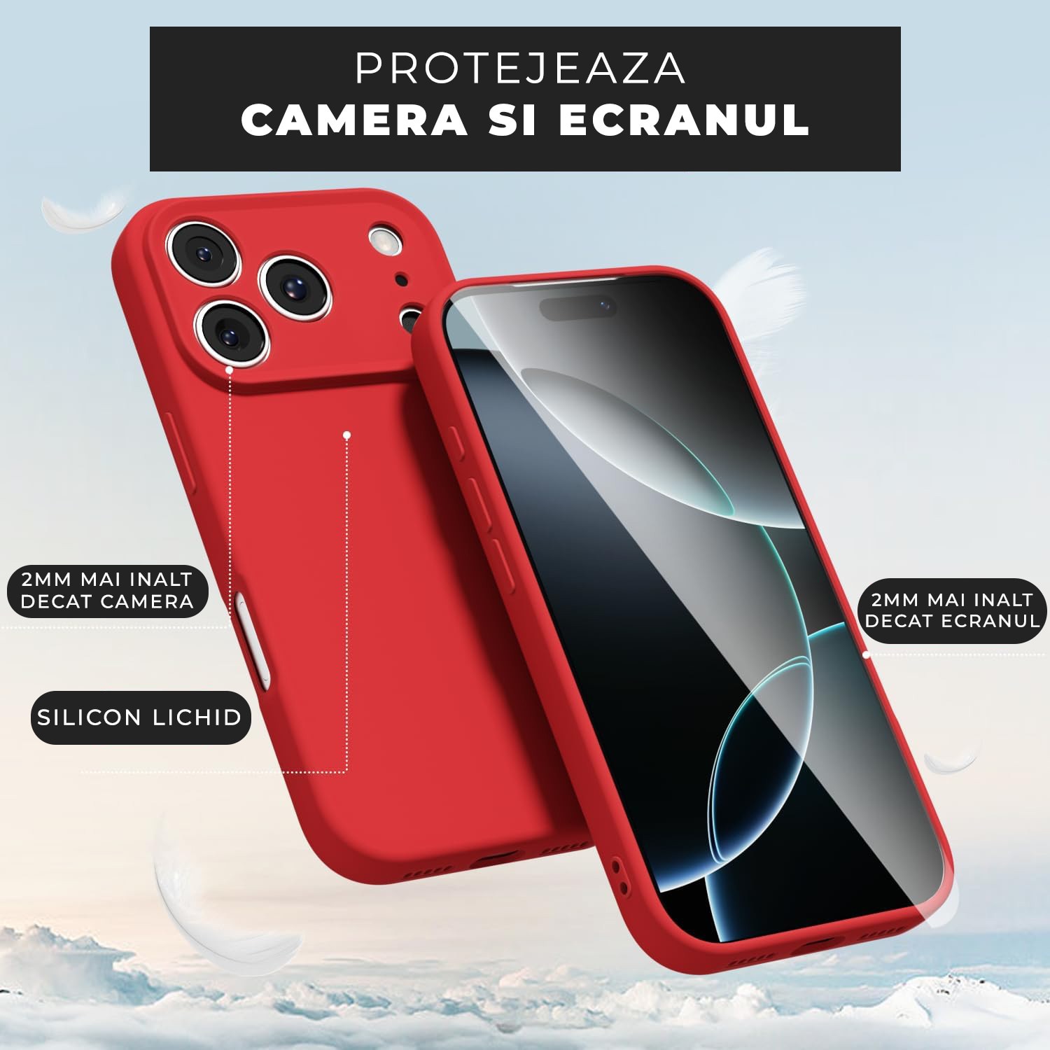 Husa pentru iPhone 17 Pro Max DaDen®, Ultra Slim, Silicon, Calitate Premium, Interior din microfibra, Rosu