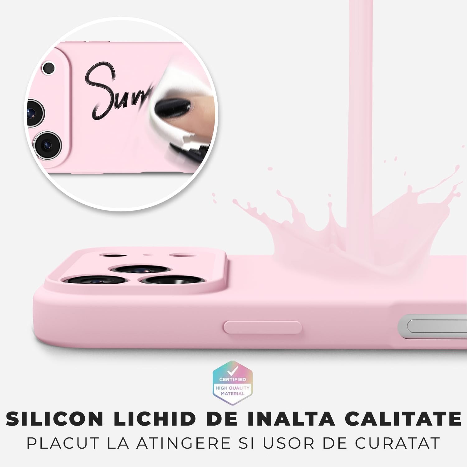 Husa pentru iPhone 17 Pro Max DaDen®, Ultra Slim, Silicon, Calitate Premium, Interior din microfibra, Roz