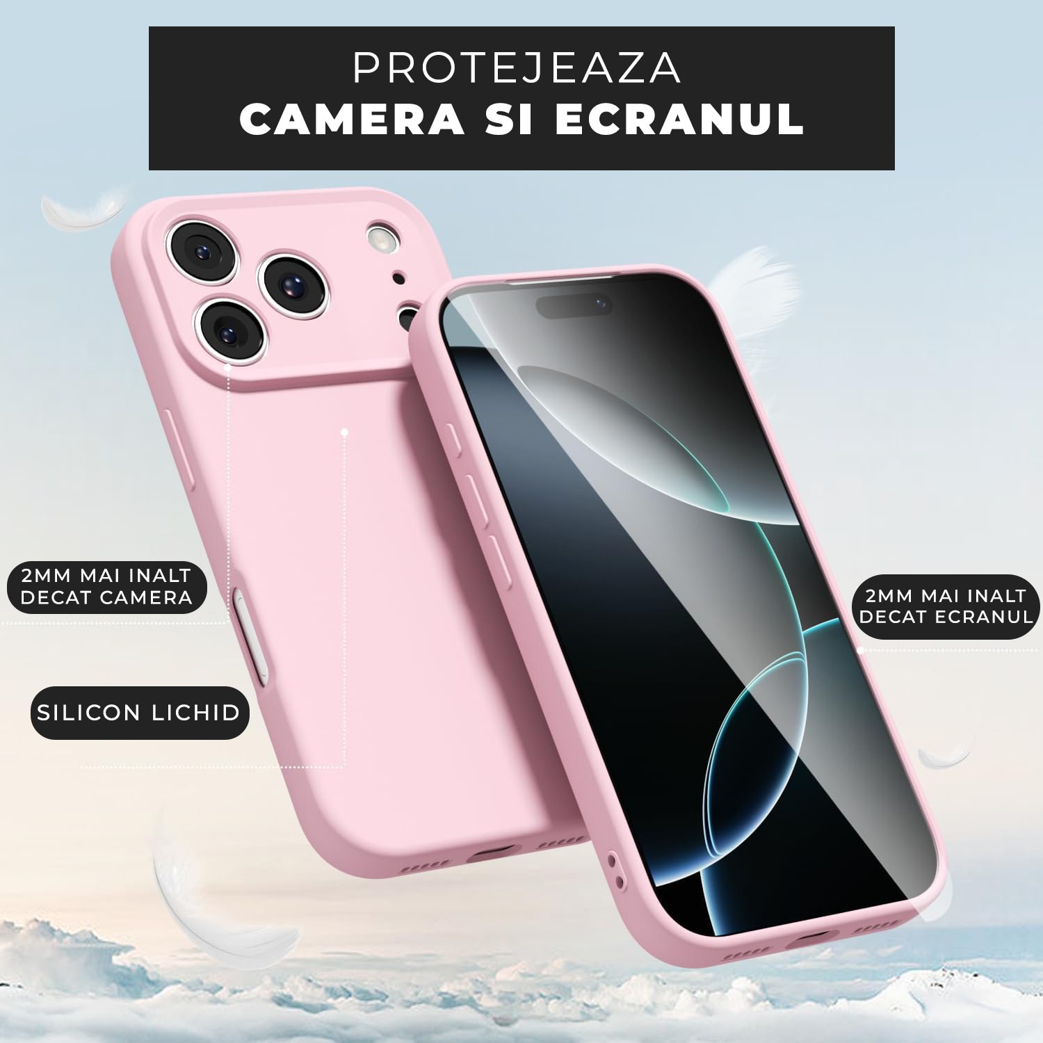 Husa pentru iPhone 17 Pro Max DaDen®, Ultra Slim, Silicon, Calitate Premium, Interior din microfibra, Roz