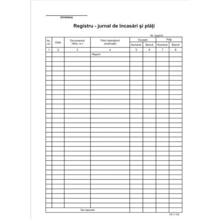 Registru jurnal de incasari si plati A4 vertical