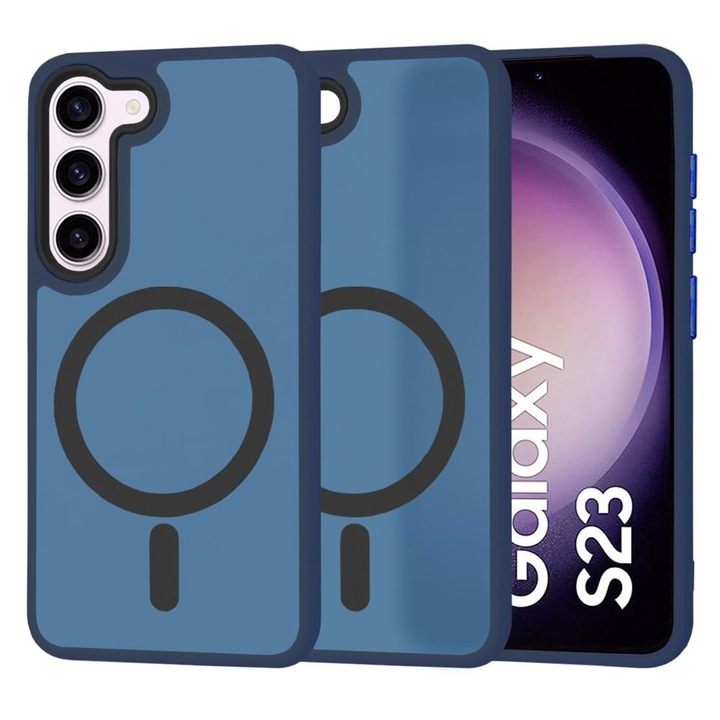 Husa compatibila cu Samsung Galaxy S23, Frost Design, Compatibila MagSafe, Protectie Camera, Antishock, Bleumarin, TSS