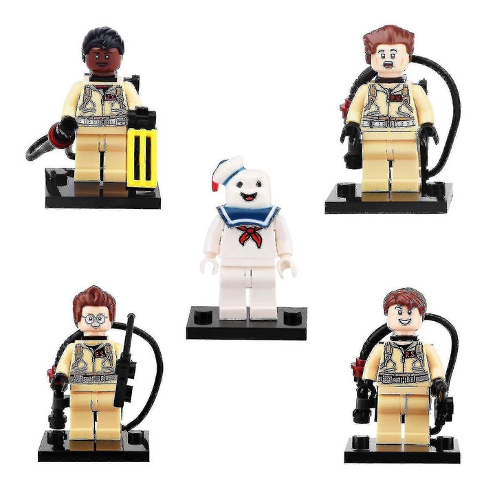 Set figurine jucarie din blocuri de constructie, GhostBusters, 5 piese, plastic, 4.5cm