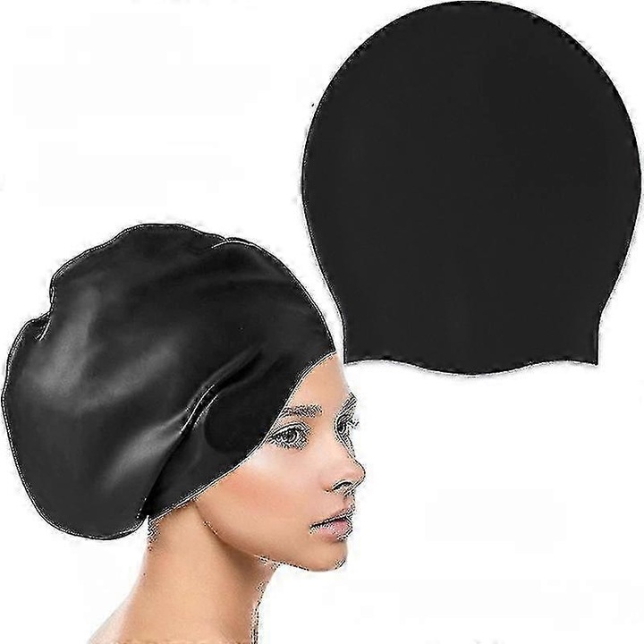 Casca de inot din silicon pentru par lung, neagra, pentru adulti si adolescenti