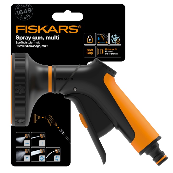 Пистолет за поливане Fiskars Multi Control преден, 5 функции за поливане, Предно управление