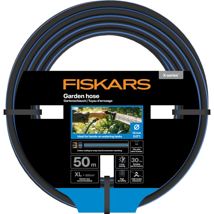 Furtun pentru gradina 50 m, Fiskars X-Series, lungime 50 m, diametru 1/2