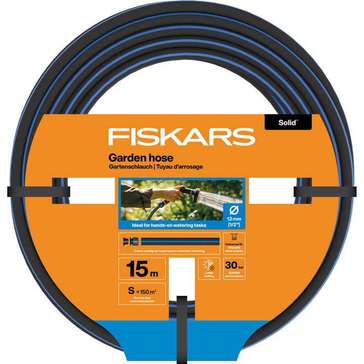 Furtun pentru gradina 15 m, Fiskars Solid, lungime 15 m, diametru 1/2