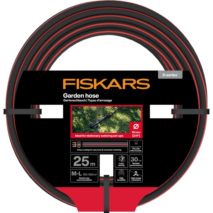 Furtun pentru gradina 25 m, Fiskars X-Series, lungime 25 m, diametru 3/4