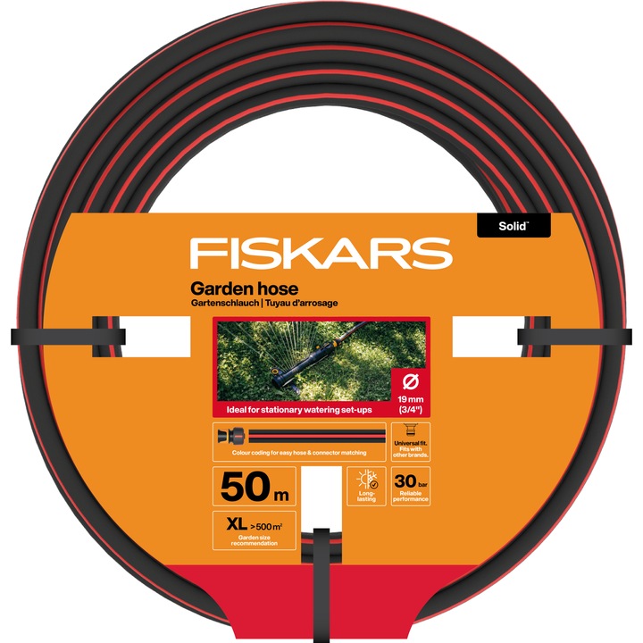 Furtun pentru gradina 50 m, Fiskars Solid, lungime 50 m, diametru 3/4