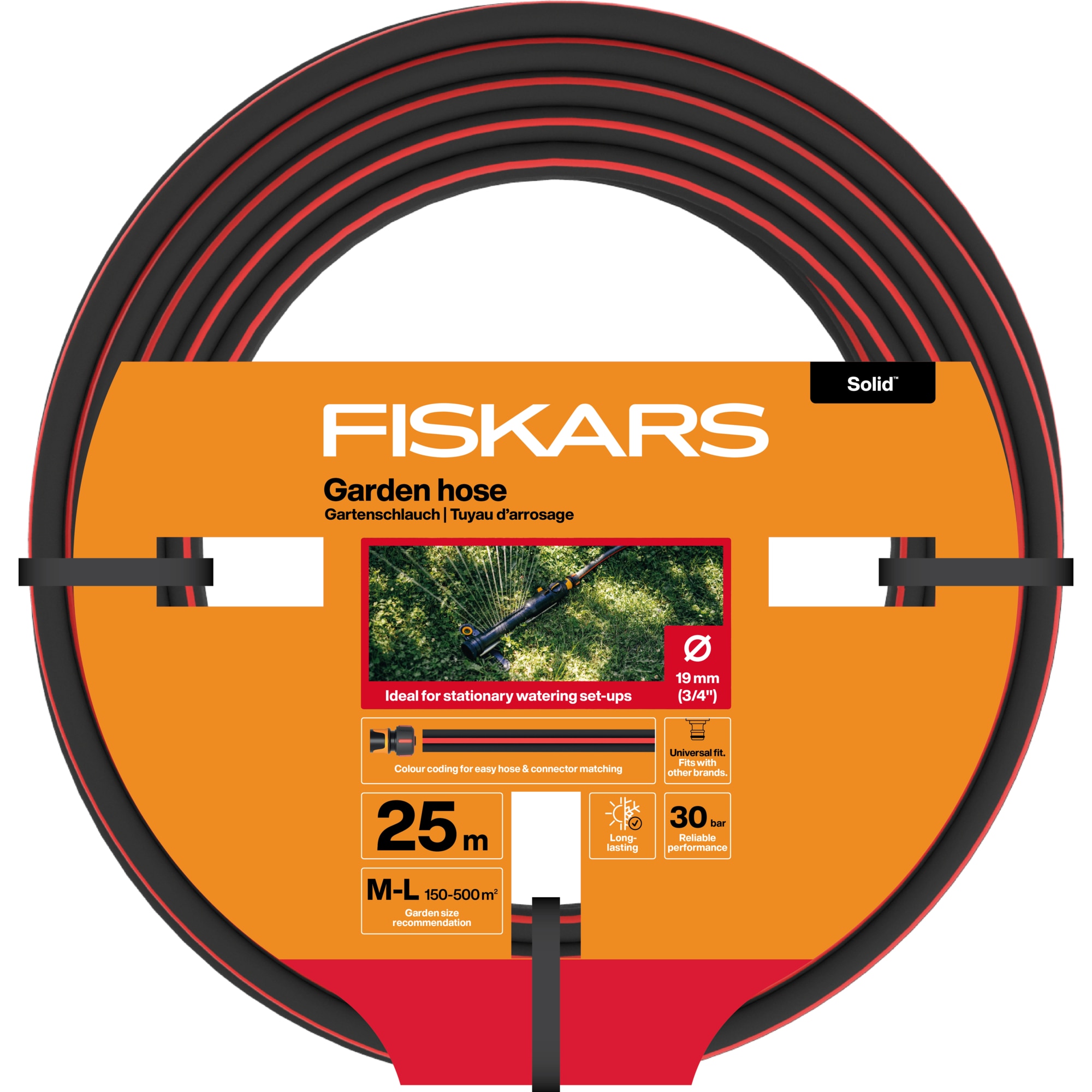 Furtun pentru gradina 25 m, Fiskars Solid, lungime 25 m, diametru 3/4 ...