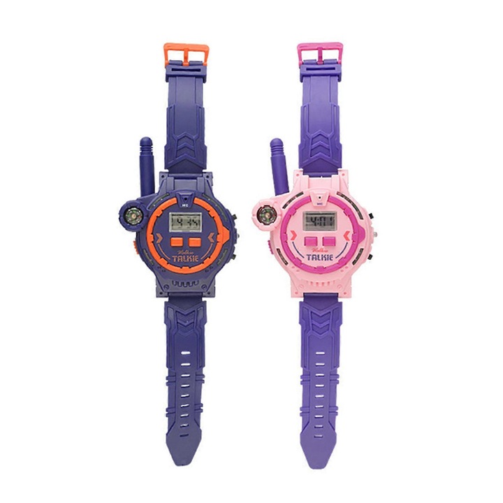 Set 2 ceasuri walkie talkie, pentru copii, 100m distanta, 6x3.5x24cm