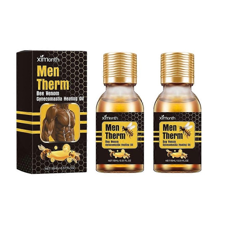 Ulei de incalzire pentru ginecomastie MenTherm Bee Venom, set 2pcs, reducere tesut adipos, imbunatatire masculinitate, 100ml