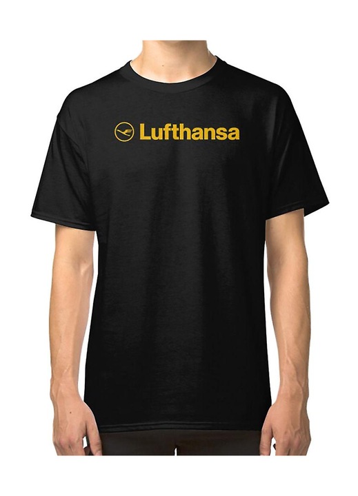 Férfi póló, fekete, pamut, klasszikus szabású, professzionális nyomtatás