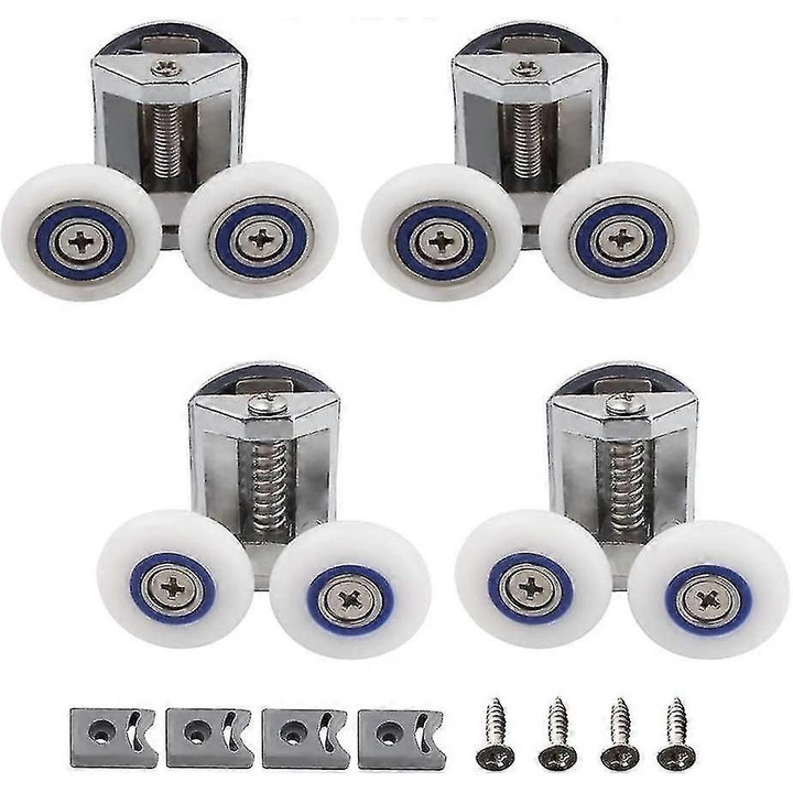 Set 4 role pentru usi de dus, 2 role superioare si 2 inferioare, 26mm, ABS/aliaj de zinc, pentru sticla 6-8mm