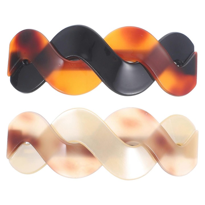 Set 2 clips pentru coada de cal, asortate, acrilic si aliaj, 10x3.5x1.5cm