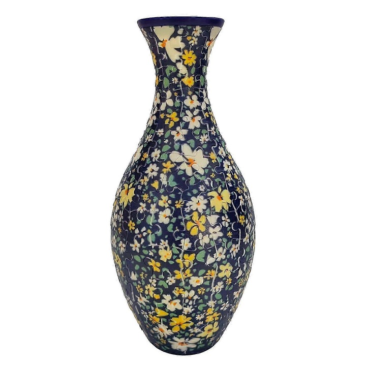 3D porcelán puzzle váza, 160 darab, barkácskészlet, méretek 11x24cm, természetes vagy művirágokhoz