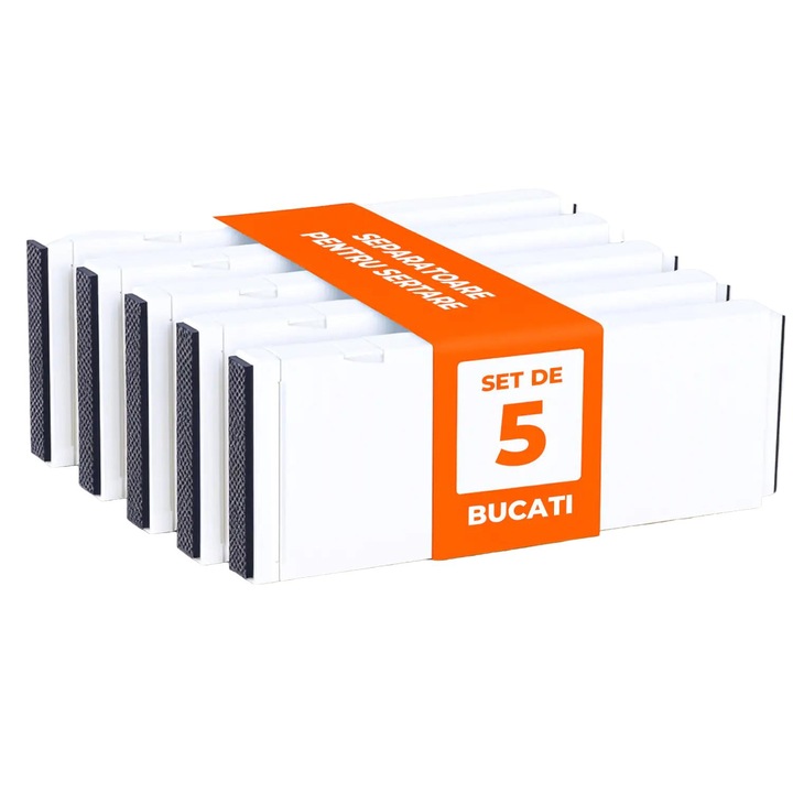 Set 5 Separatoare Extensibile Elindor® din Plastic pentru Sertar, Organizare Bucatarie, Birou, Dormitor, Baie, Organizatoare si Separatoare Sertare, Organizator Spatii Depozitare, Ajustabil si Extensibil de la 28 cm la 48 cm, Transparent