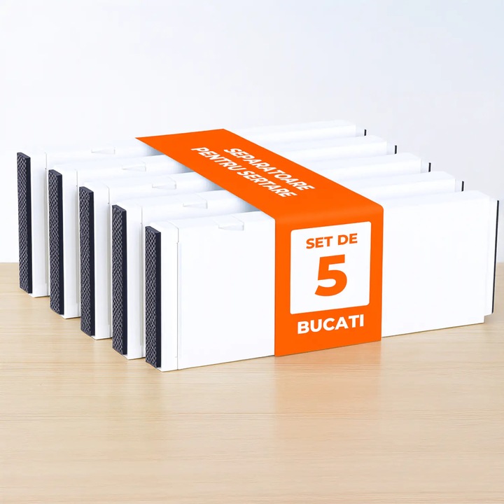 Комплект от 5 разтегателни разделителя Elindor® от пластмаса за чекмеджета, за организация на кухня, офис, спалня, баня. Органайзери и разделители за чекмеджета, органайзер за съхранение, регулируеми и разтегателни от 28 см до 48 см, Прозрачни.