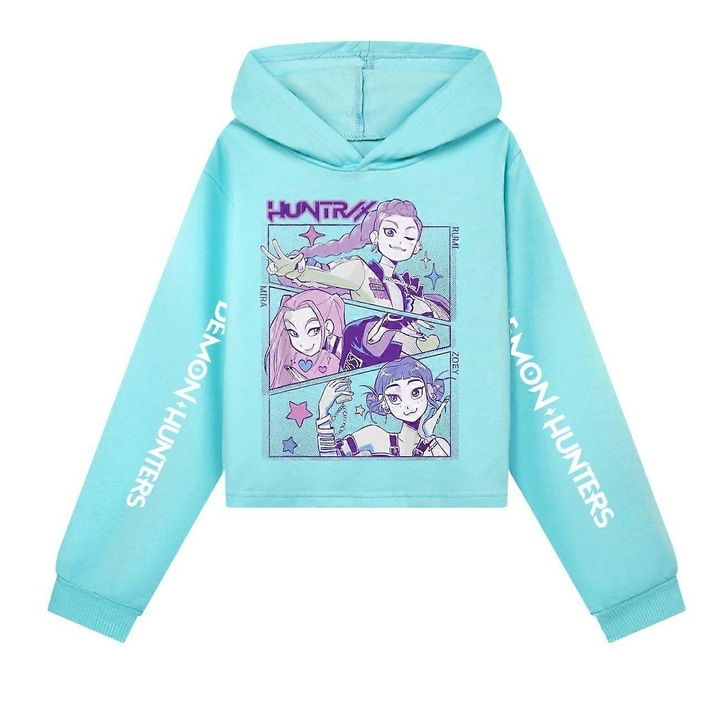 Суичър за момичета, Kpop Demon Hunters, памукdwqf, 140 CM, Син