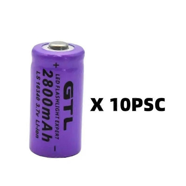Li-ion 16340 akkumulátor, 2800mAh, lila, 10 darabos készlet, GTL