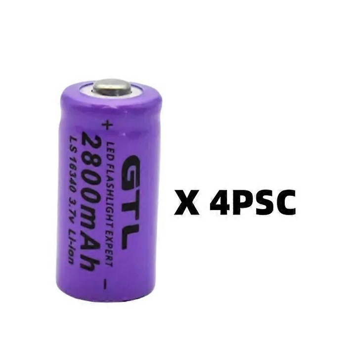 Li-ion akkumulátor 16340, 2800mAh, lila, 4 darabos készlet, GTL