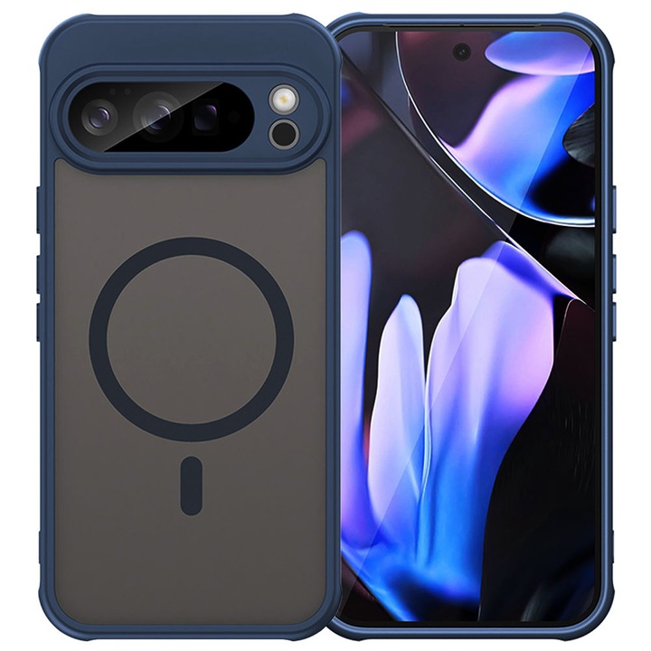 Husa cu magnet pentru Google Pixel 10 Pro, Magnetic Defense Remastered, Policarbonat mat, Spate fumuriu, Colturi cu protectie antisoc, Atasare magnetica, Wireless charging, Albastru inchis