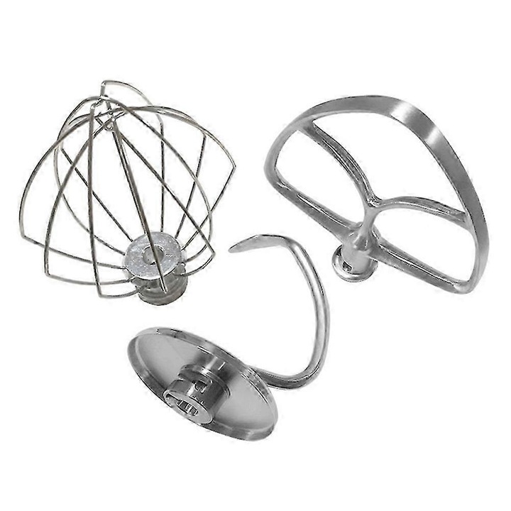 Keverőgép tartozékkészlet 4.5QT-5QT, 3 részes, dagasztókar, habverő, bevonatos lapos keverőkar, ezüst