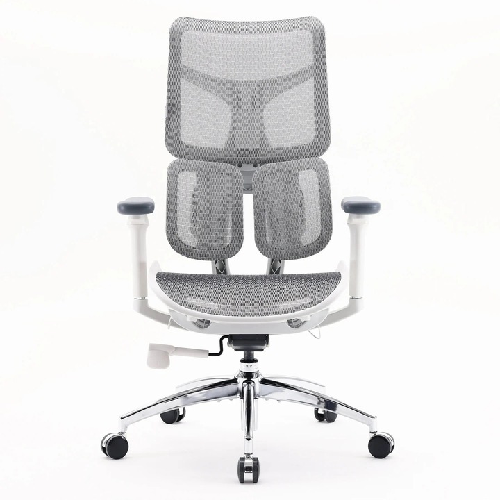 Scaun Ergonomic SIHOO Doro S100 – Dual Dynamic Lumbar Support – Mesh Respirational – Backrest Reglabil – 4D Armrests – Recline 135°, Alb