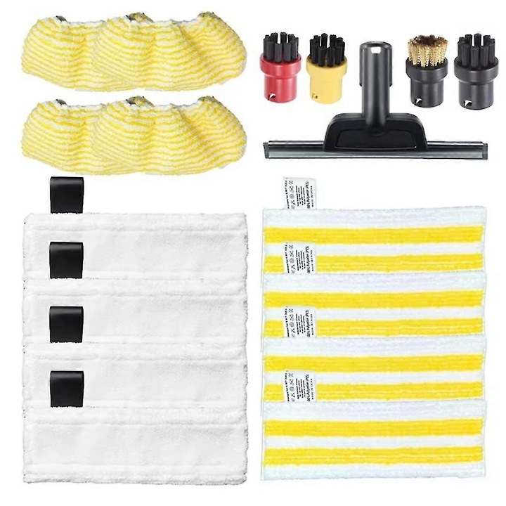 Set accesorii pentru aspirator Karcher Easyfix, 8 lavete, 4 perii mici, 1 racleta, culoare foto