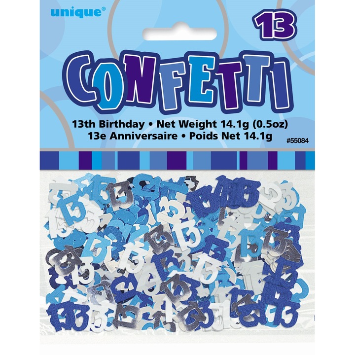 Confetti 13 ani, UNIQUE, metalizat, argintiu si albastru, 14 g