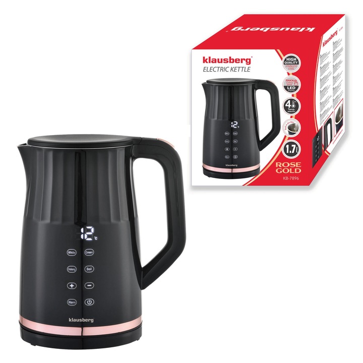 Fierbator electric cu reglare temperatura, 1.7L, roz aurit, Klausberg KB-7896